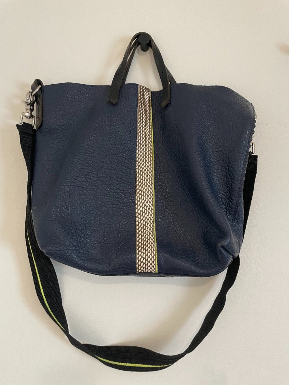 LOVER FIGHTER Navy Blue Leather Tote Bag